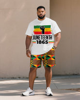 Men's Plus Size June Day Rise & Peace Print Short Sleeve T-Shirt Shorts Suit